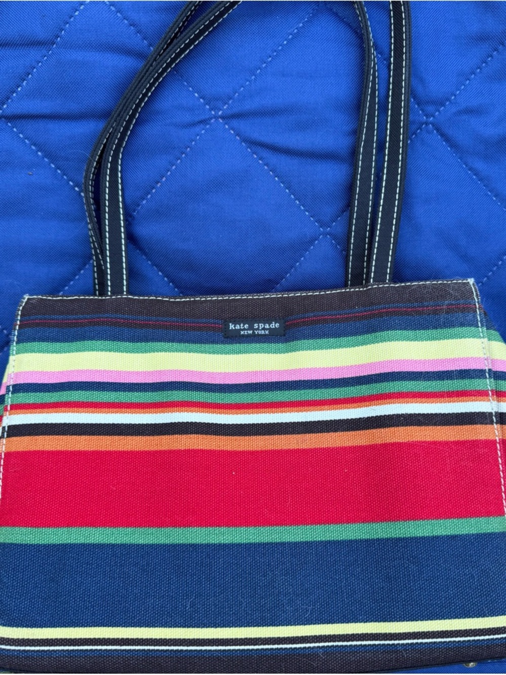 kate spade Multicolor Striped Canvas Tote — Red, Navy & Green Accents